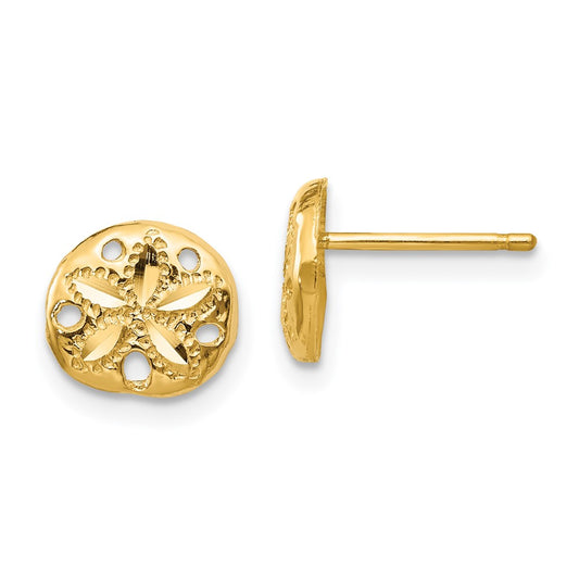 14K Yellow Gold Diamond-Cut Sand Dollar Earrings