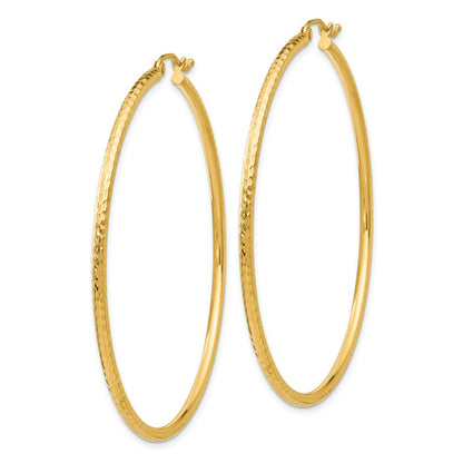 14K Yellow Gold Diamond-Cut 2mm Round Tube Hoop Earrings