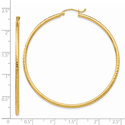 14K Yellow Gold Diamond-Cut 2mm Round Tube Hoop Earrings