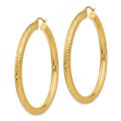14K Yellow Gold Diamond-Cut 4mm Round Hoop Earrings