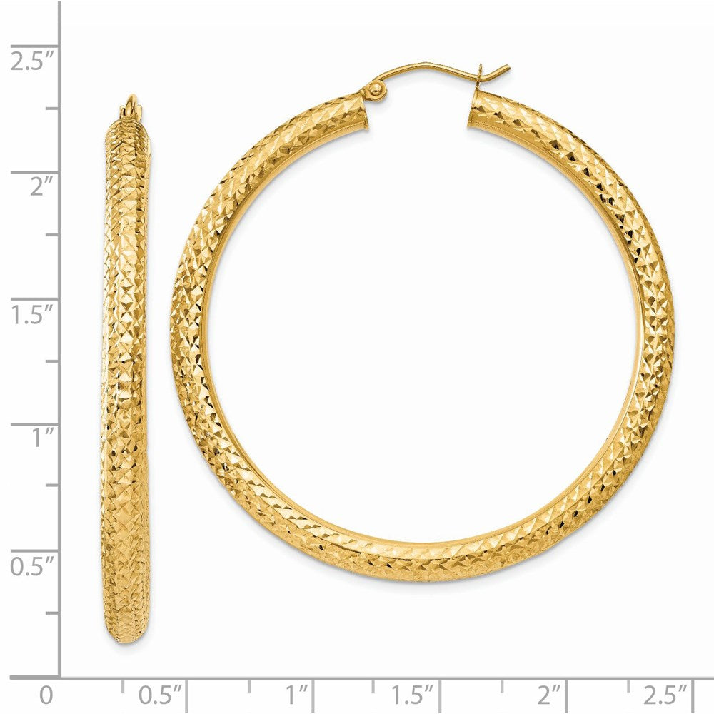 14K Yellow Gold Diamond-Cut 4mm Round Hoop Earrings