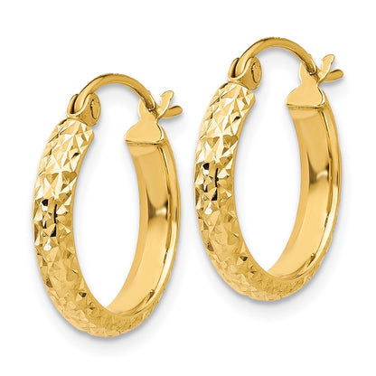 14K Yellow Gold Diamond-Cut 2.8X15mm Hollow Hoop Earrings