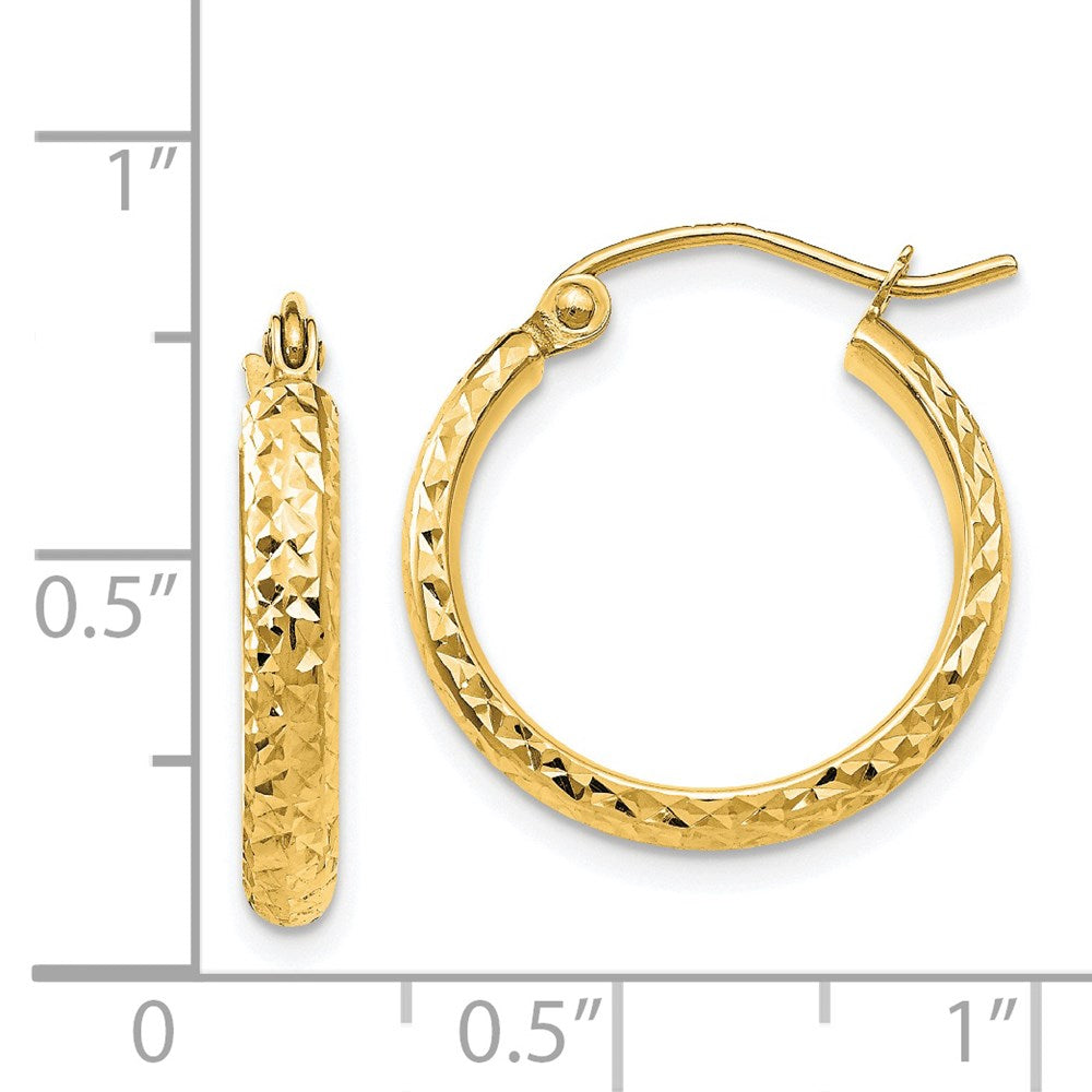 14K Yellow Gold Diamond-Cut 2.8X18mm Hollow Hoop Earrings