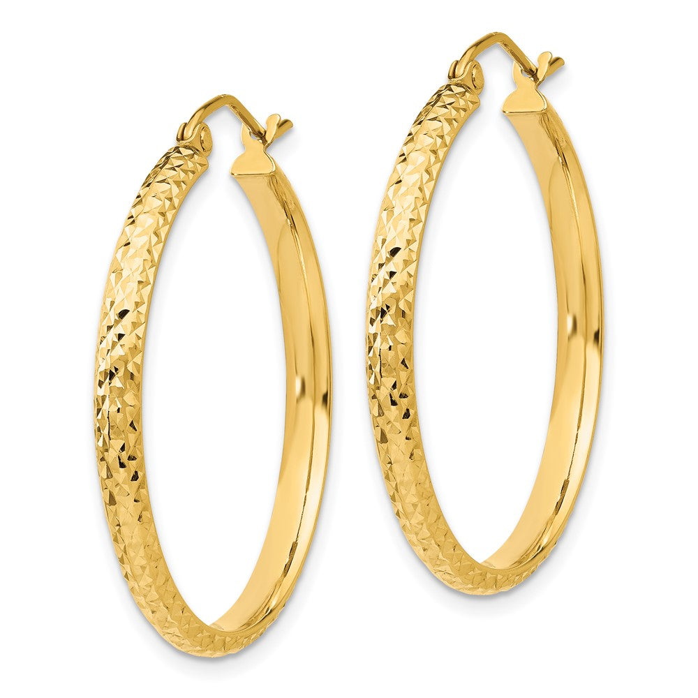 14K Yellow Gold Diamond-Cut 2.8X30mm Hollow Hoop Earrings