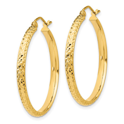 14K Yellow Gold Diamond-Cut 2.8X30mm Hollow Hoop Earrings
