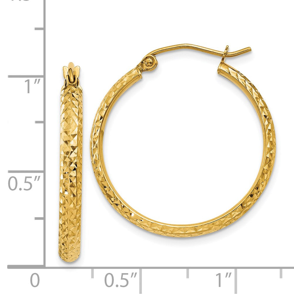 14K Yellow Gold Diamond-Cut 2.8X25mm Hollow Hoop Earrings