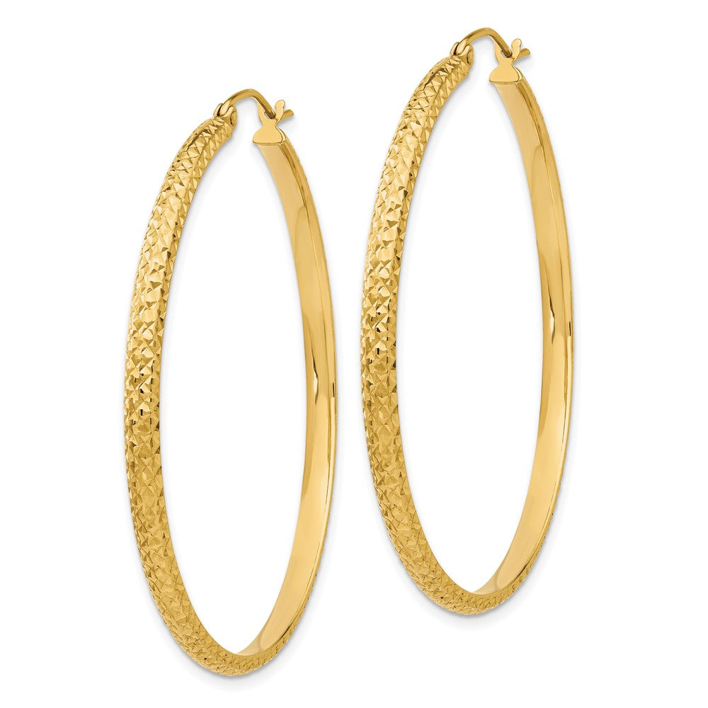 14K Yellow Gold Diamond-Cut 2.8X46mm Hollow Hoop Earrings