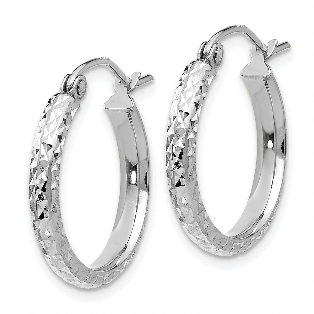 14K White Gold Diamond-Cut 2.8X18mm Hollow Hoop Earrings