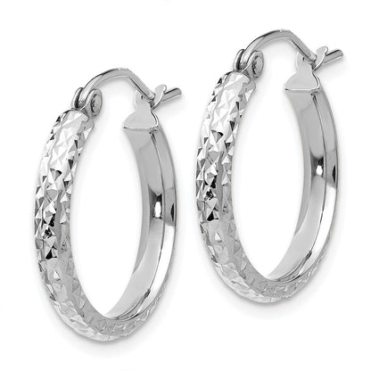 14K White Gold Diamond-Cut 2.8X18mm Hollow Hoop Earrings