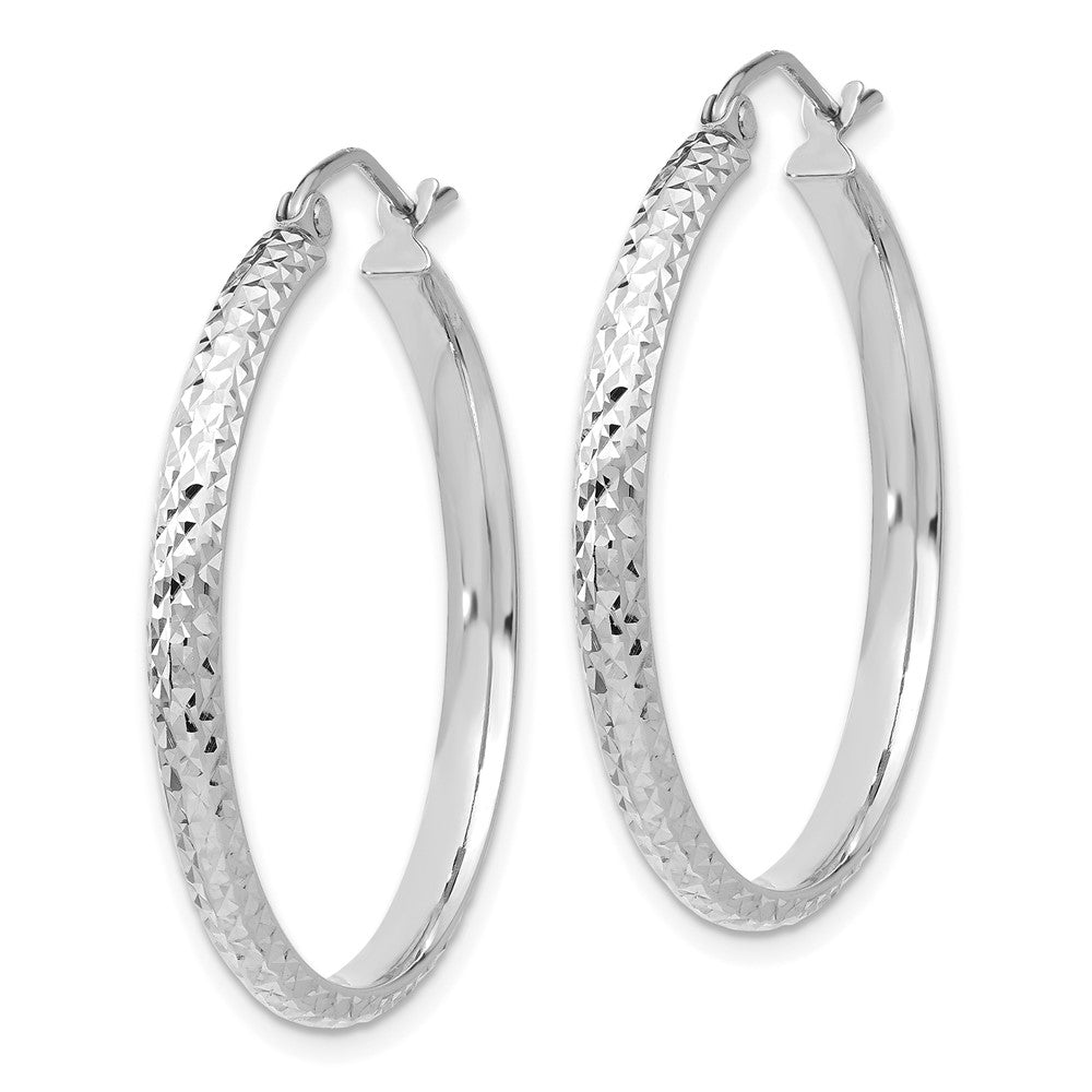 14K White Gold Diamond-Cut 2.8X30mm Hollow Hoop Earrings