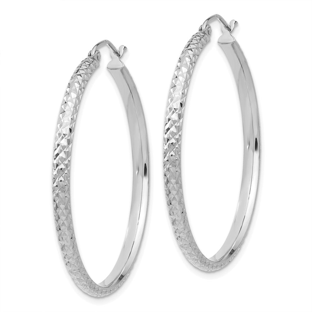 14K White Gold Diamond-Cut 2.8X37mm Hollow Hoop Earrings