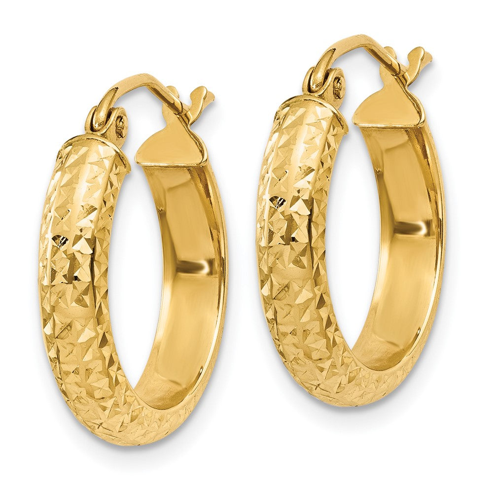 14K Yellow Gold Diamond-Cut 3.5X17mm Hollow Hoop Earrings
