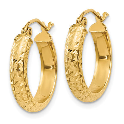 14K Yellow Gold Diamond-Cut 3.5X17mm Hollow Hoop Earrings