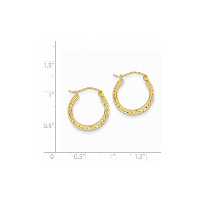 14K Yellow Gold Diamond-Cut 3.5X17mm Hollow Hoop Earrings