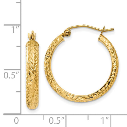 14K Yellow Gold Diamond-Cut 3.5X22mm Hollow Hoop Earrings