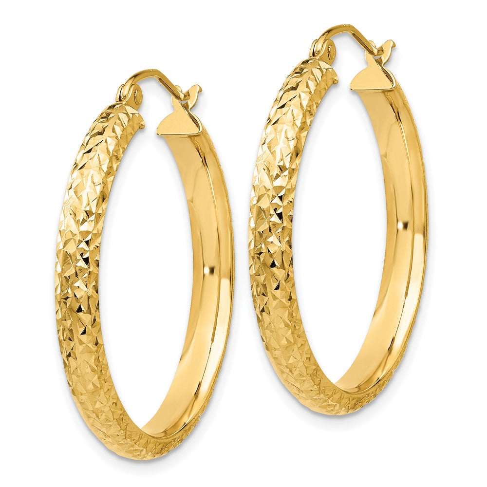 14K Yellow Gold Diamond-Cut 3.5X28mm Hollow Hoop Earrings