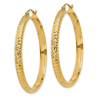 14K Yellow Gold Diamond-Cut 3.5X38mm Hollow Hoop Earrings