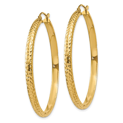 14K Yellow Gold Diamond-Cut 3.5X46mm Hollow Hoop Earrings