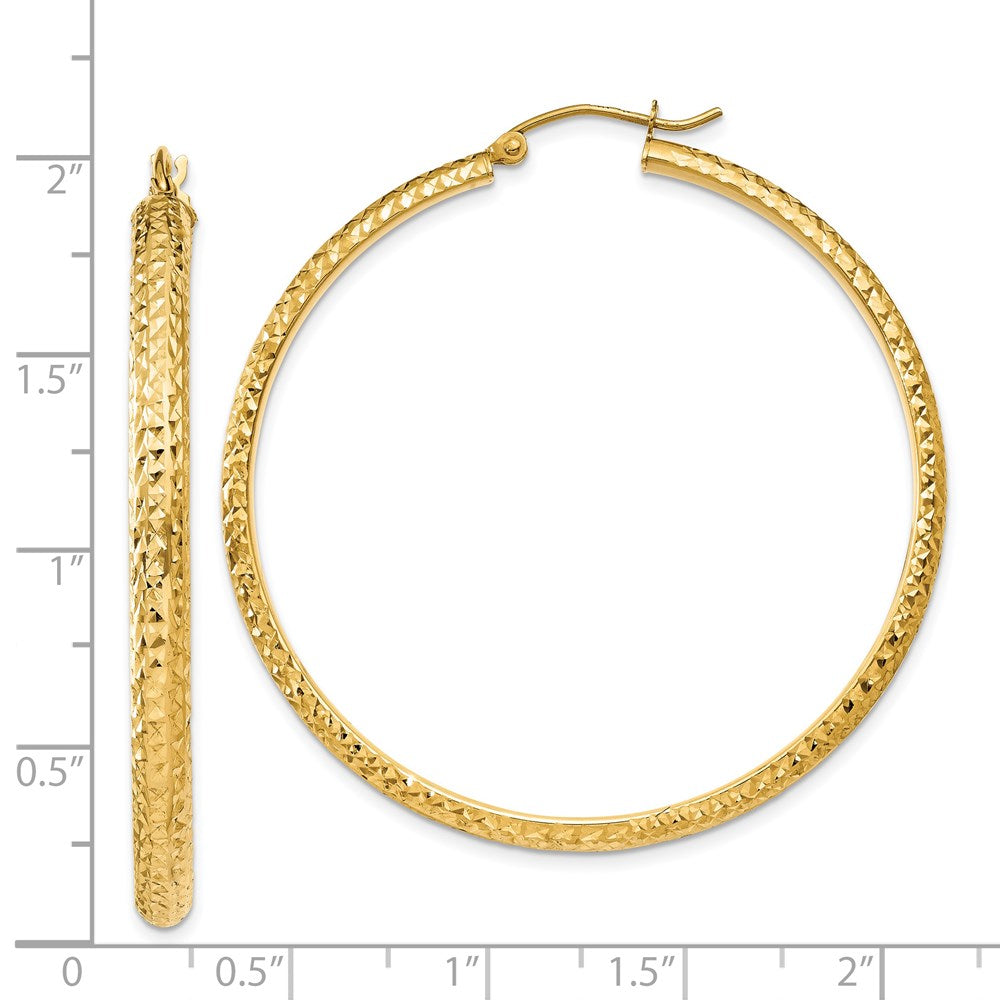 14K Yellow Gold Diamond-Cut 3.5X46mm Hollow Hoop Earrings