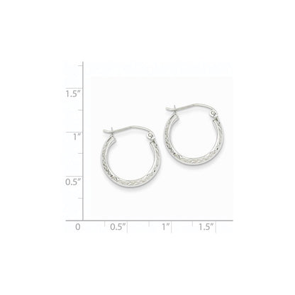 14K White Gold Diamond-Cut 3.5X17mm Hollow Hoop Earrings