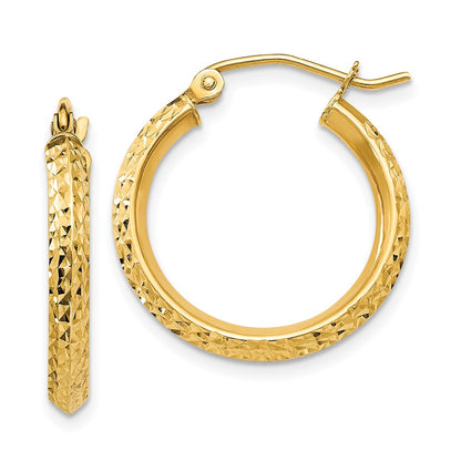 14K Yellow Gold Knife Edge Diamond-Cut 2.5X20mm Hollow Hoop Earrings