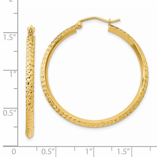 14K Yellow Gold Knife Edge Diamond-Cut Hollow Hoop Earrings