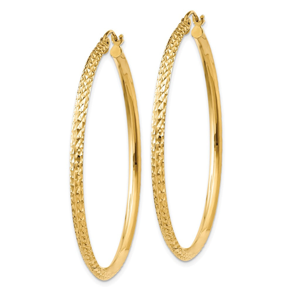 14K Yellow Gold Knife Edge Diamond-Cut Hollow Hoop Earrings