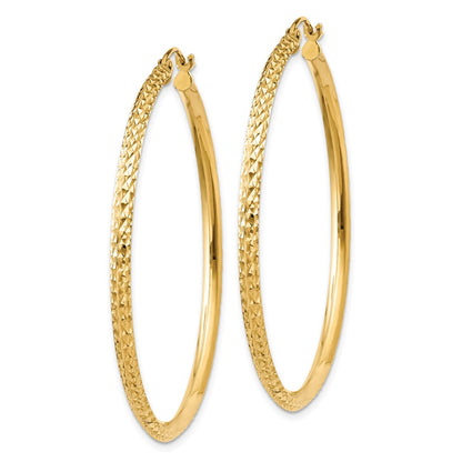 14K Yellow Gold Knife Edge Diamond-Cut Hollow Hoop Earrings