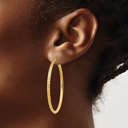 14K Yellow Gold Knife Edge Diamond-Cut Hollow Hoop Earrings