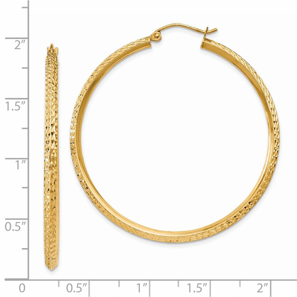 14K Yellow Gold Knife Edge Diamond-Cut Hollow Hoop Earrings