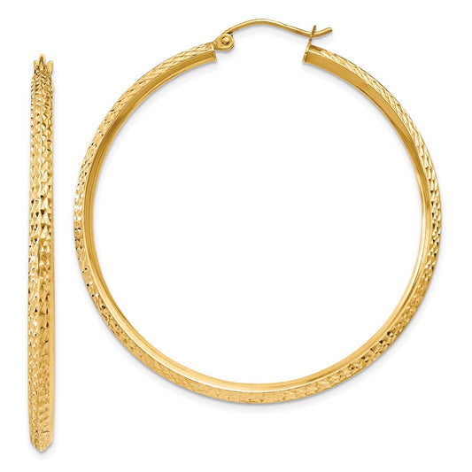 14K Yellow Gold Knife Edge Diamond-Cut Hollow Hoop Earrings
