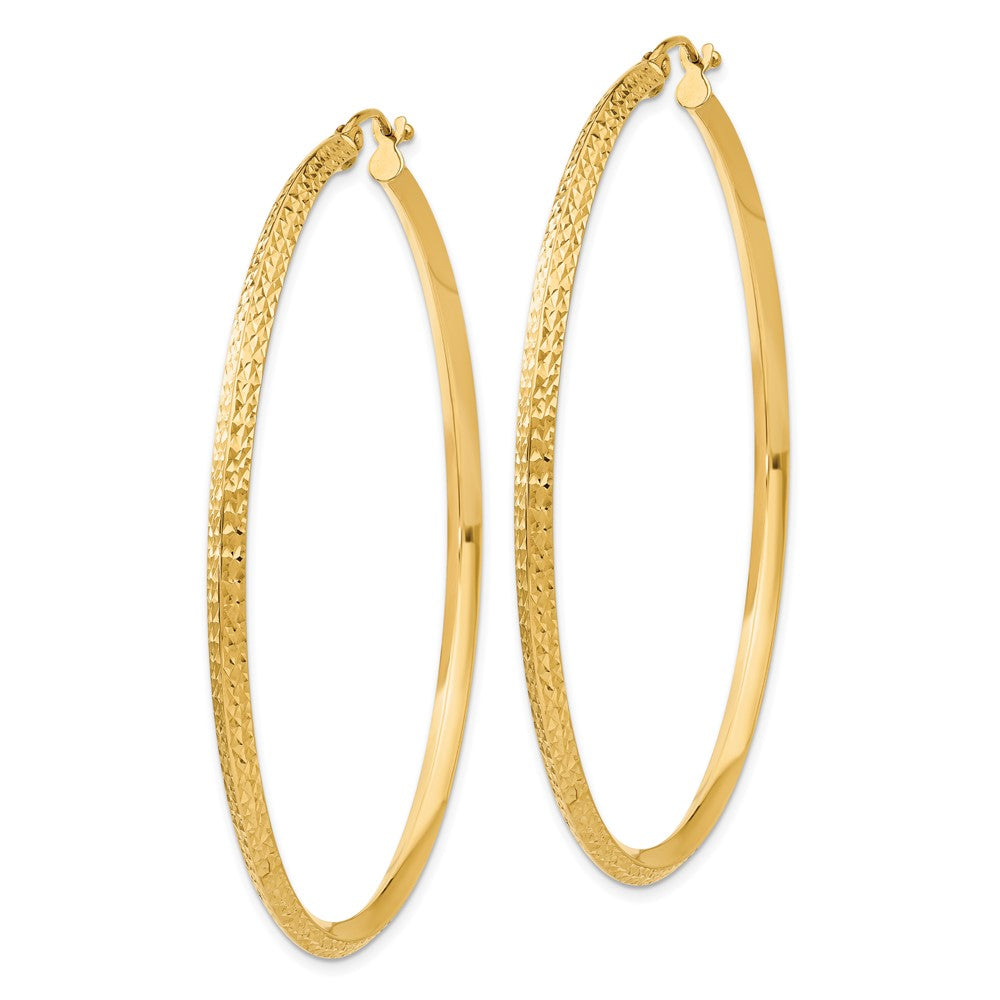14K Yellow Gold Knife Edge Diamond-Cut Hollow Hoop Earrings