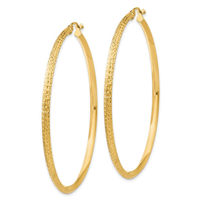 14K Yellow Gold Knife Edge Diamond-Cut Hollow Hoop Earrings