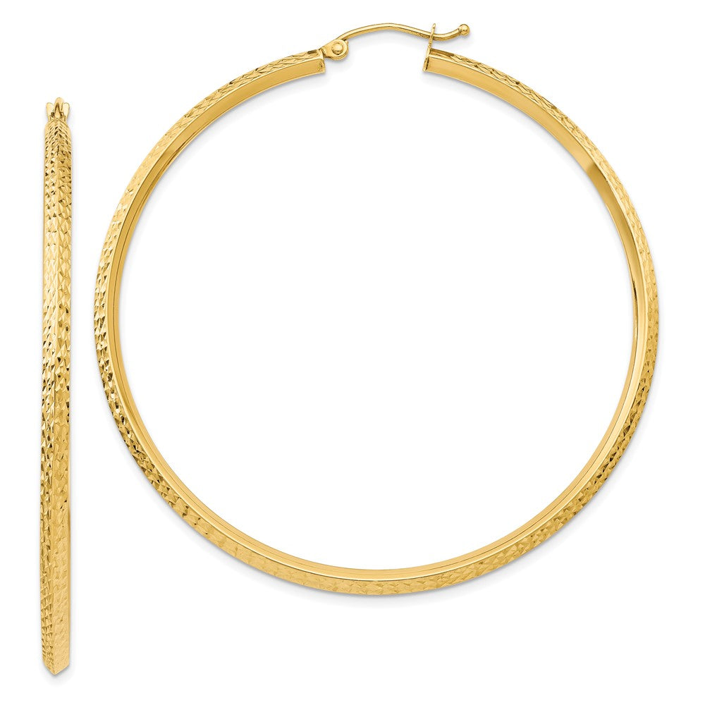 14K Yellow Gold Knife Edge Diamond-Cut Hollow Hoop Earrings