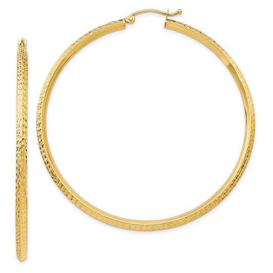14K Yellow Gold Knife Edge Diamond-Cut Hollow Hoop Earrings