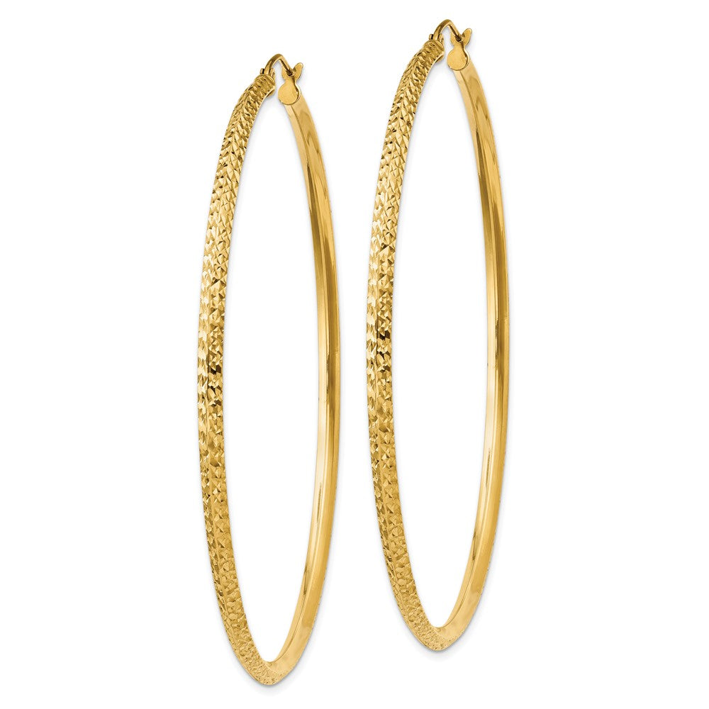 14K Yellow Gold Knife Edge Diamond-Cut Hollow Hoop Earrings