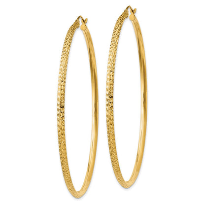 14K Yellow Gold Knife Edge Diamond-Cut Hollow Hoop Earrings