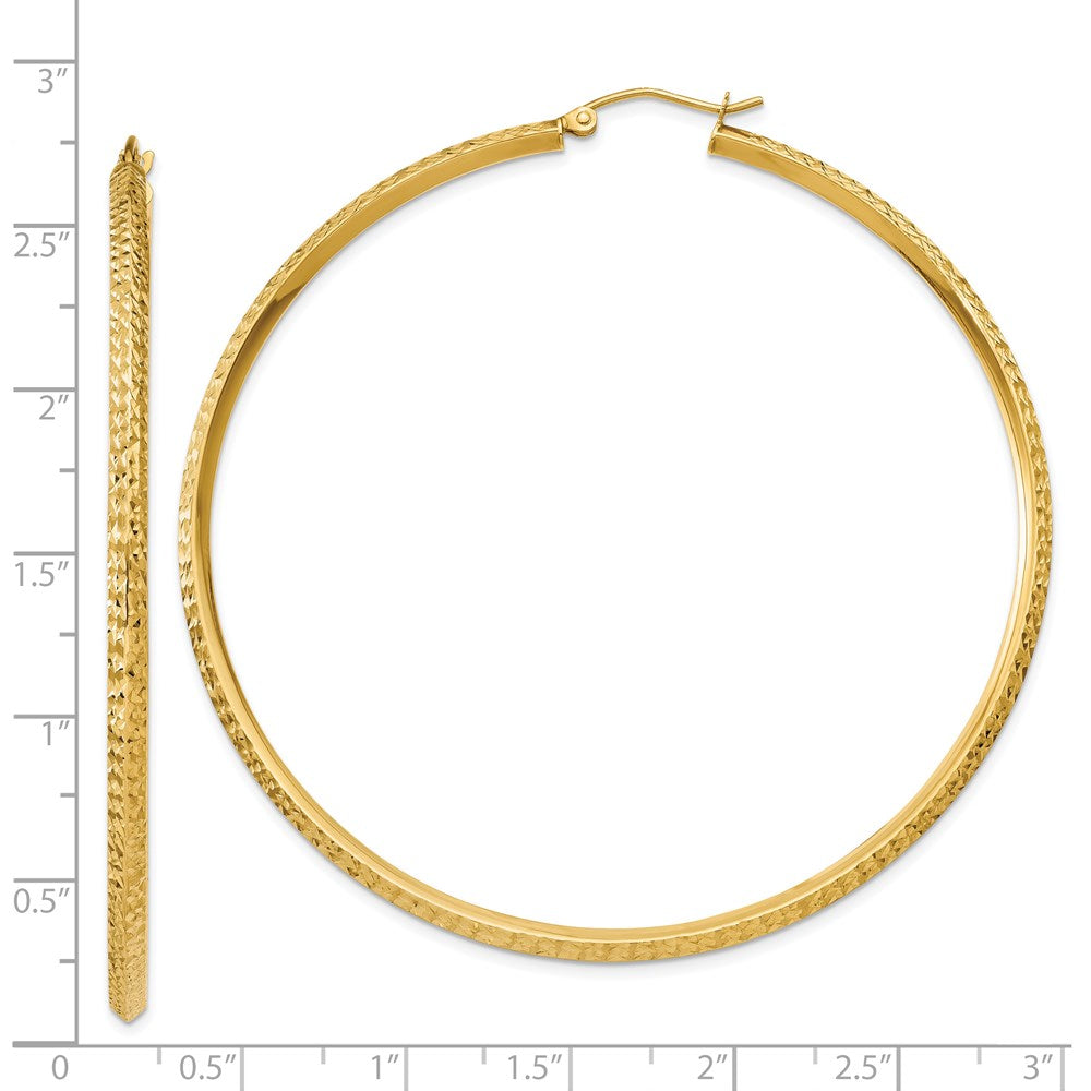 14K Yellow Gold Knife Edge Diamond-Cut Hollow Hoop Earrings