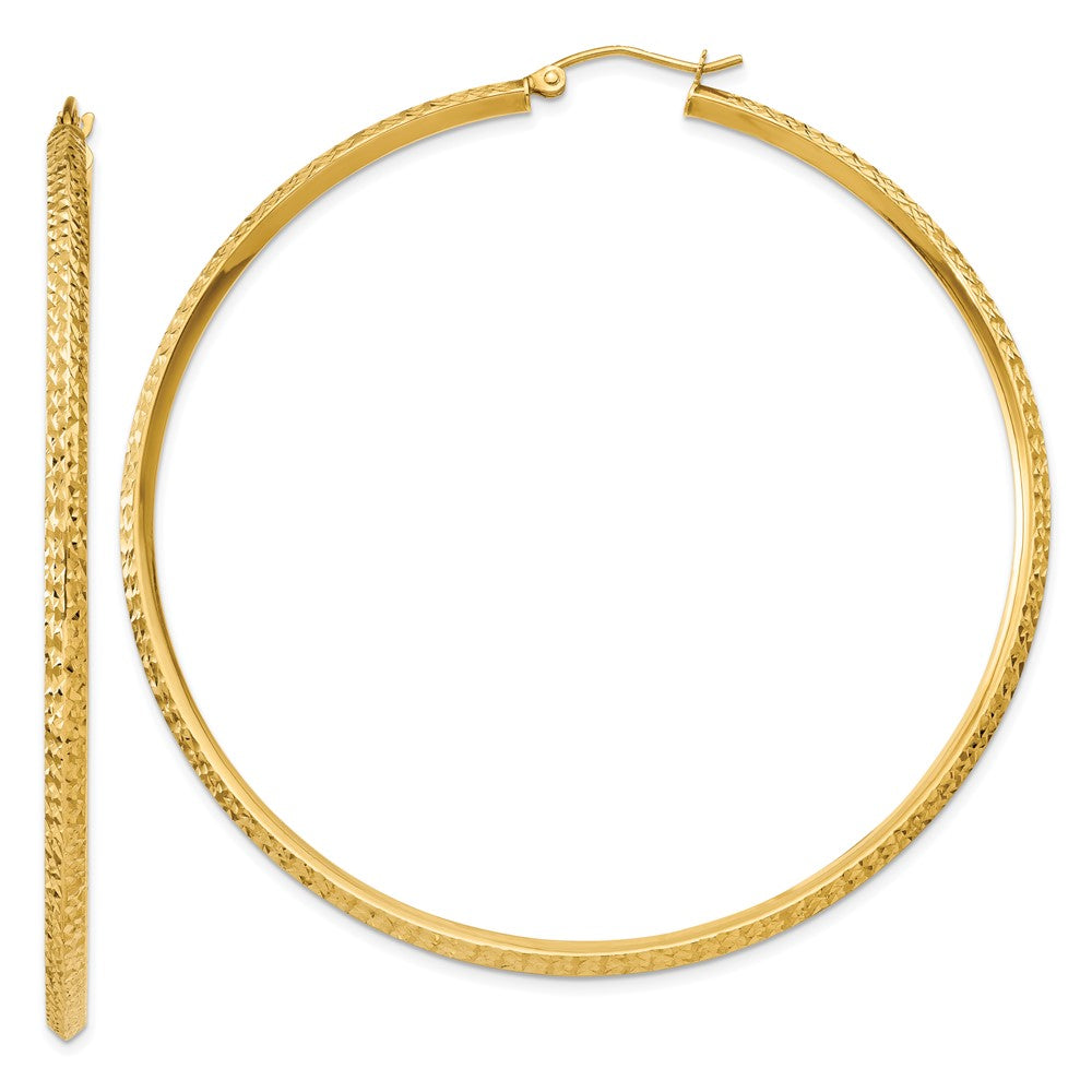 14K Yellow Gold Knife Edge Diamond-Cut Hollow Hoop Earrings