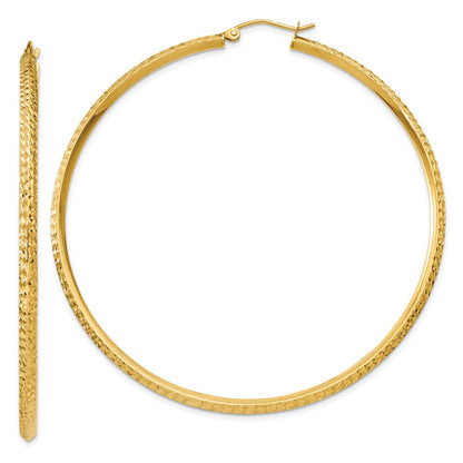 14K Yellow Gold Knife Edge Diamond-Cut Hollow Hoop Earrings