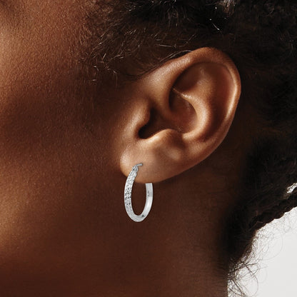 14K White Gold Knife Edge Diamond-Cut 2.5X20mm Hoop Earrings