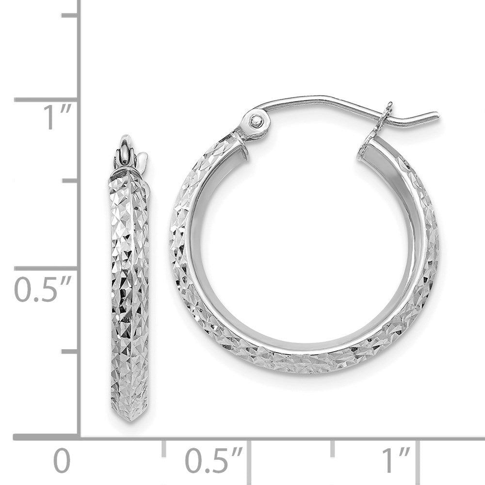 14K White Gold Knife Edge Diamond-Cut 2.5X20mm Hoop Earrings