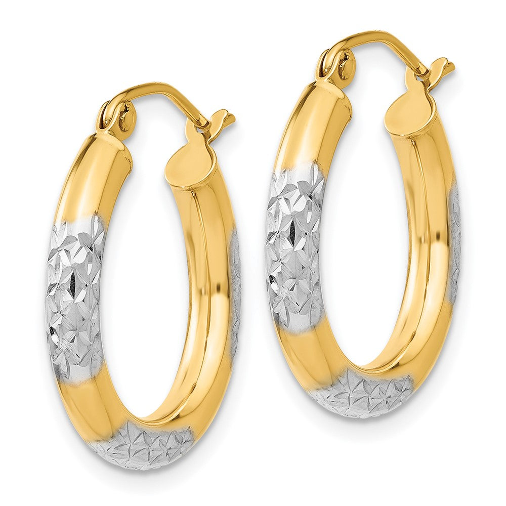 14K Yellow & Rhodium Diamond-Cut 3X20mm Hoop Earrings