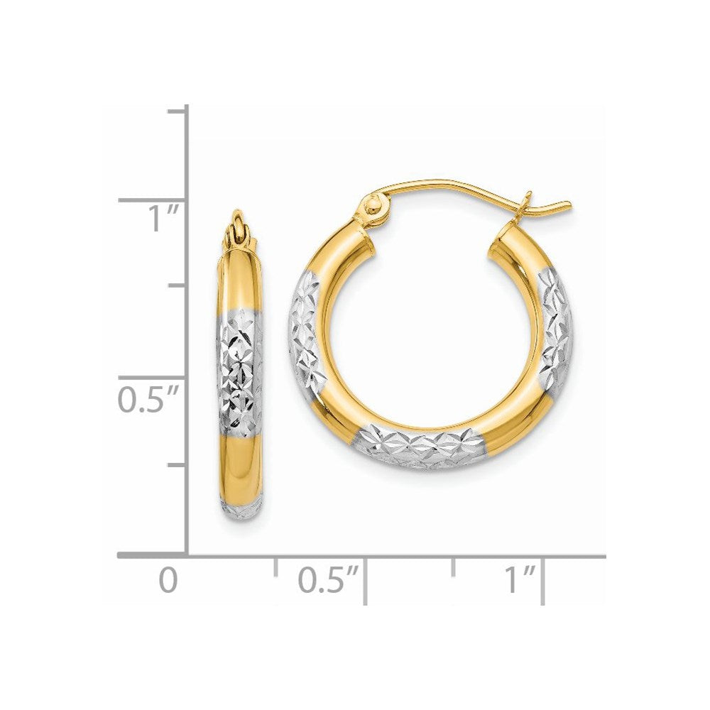 14K Yellow & Rhodium Diamond-Cut 3X20mm Hoop Earrings