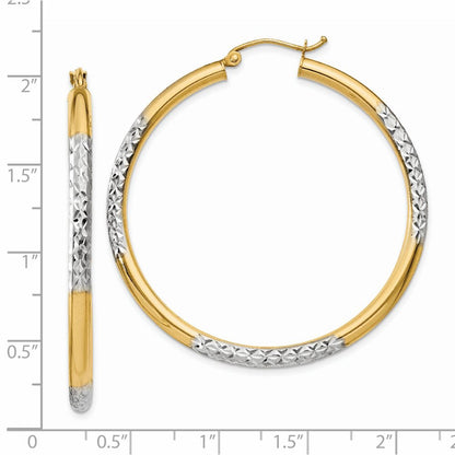 14K Yellow & Rhodium And Diamond-Cut 3X45mm Hoop Earrings