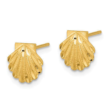 14K Yellow Gold Satin Diamond-Cut Seashell Post Earrings