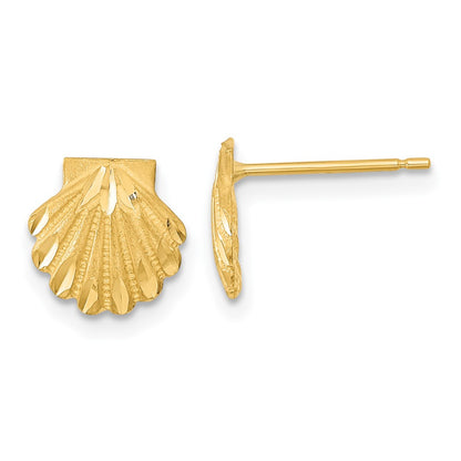 14K Yellow Gold Satin Diamond-Cut Seashell Post Earrings