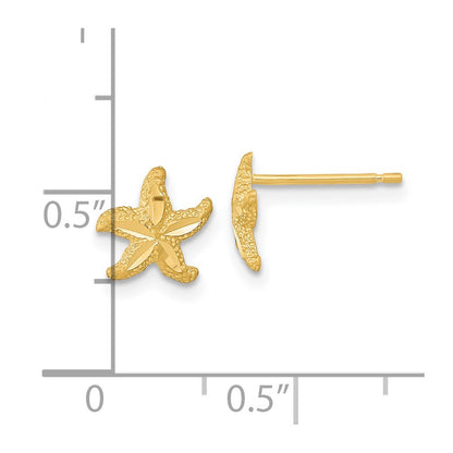14K Yellow Gold Satin Diamond-Cut Starfish Post Earrings