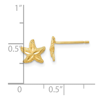 14K Yellow Gold Polished Diamond-Cut Starfish Post Earrings