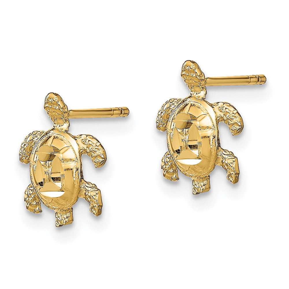 14K Yellow Gold Polished Diamond-Cut Sea Turtle Post Earrings